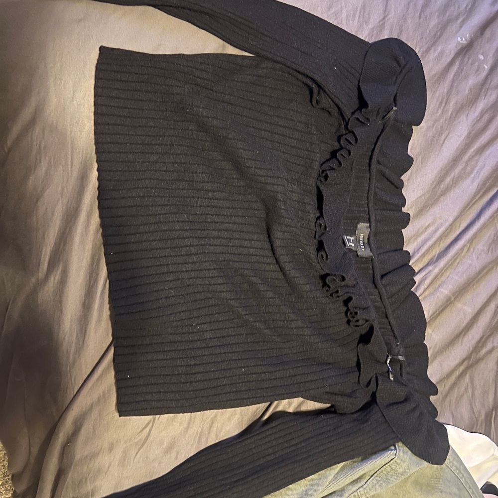 Forever 21 Black Off-the-Shoulder Sweater with Ruffled Neckline